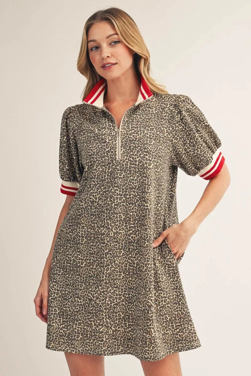 Leopard Front Zip Mini Dress