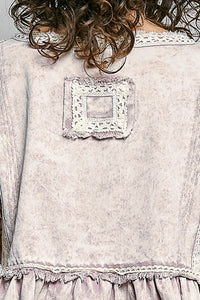 Butterfly Embroidered Denim Balloon Sleeve Top