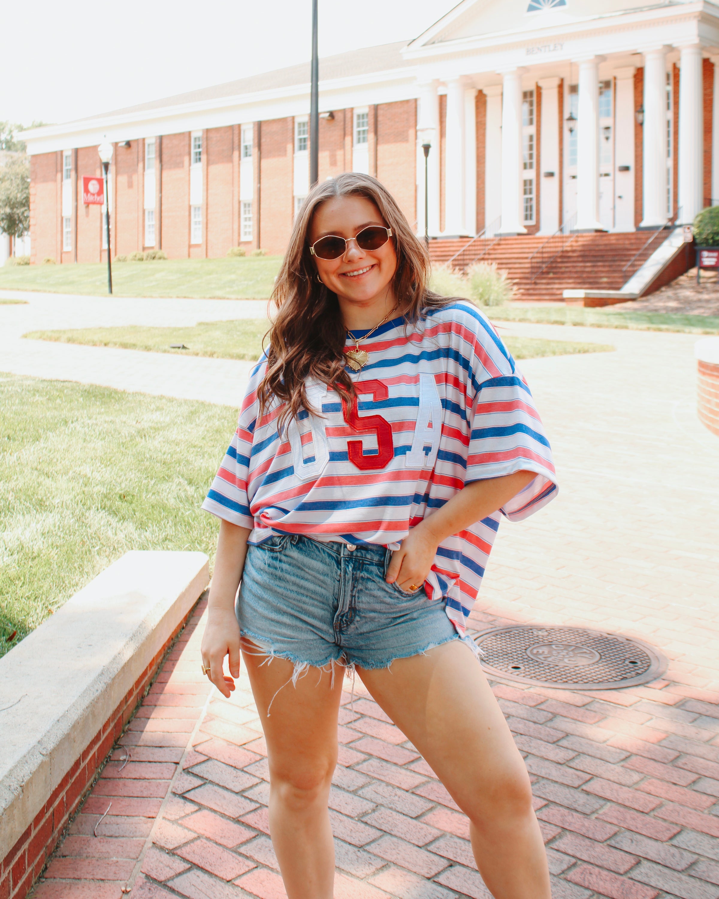 USA Oversized Patch Stripe Tee