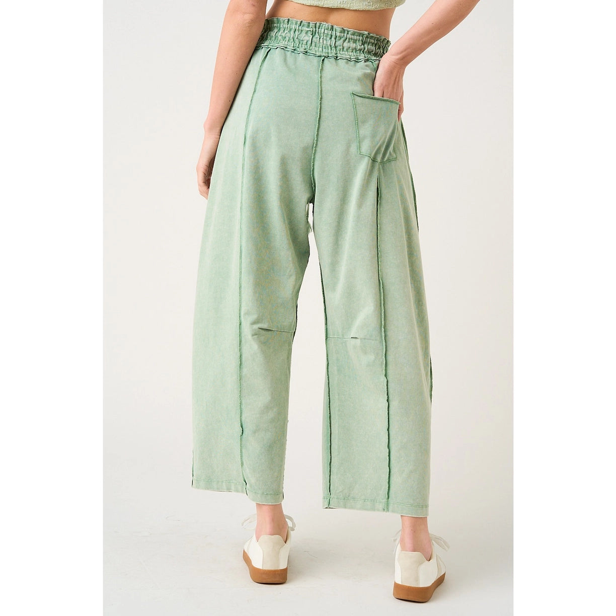 Mineral Wash Seam Detail Pull On Barrel Pants