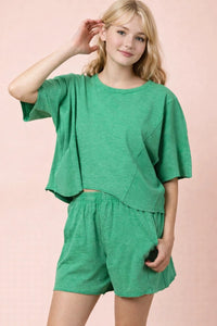 Mineral Washed Casual Knit Top & Short Set