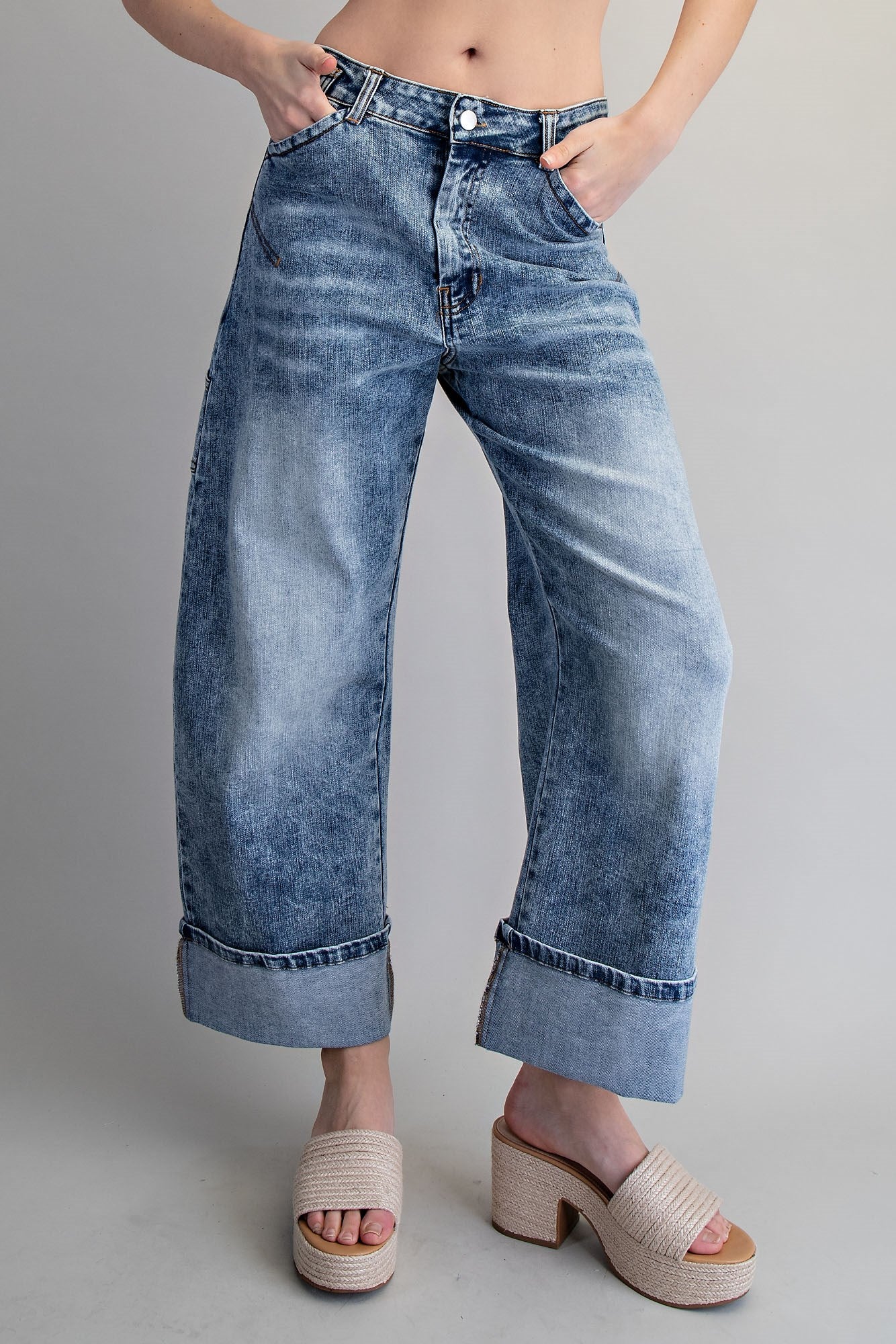 Zipper Front Rolled Up Hem Pants for Women