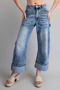 Zipper Front Rolled Up Hem Pants for Women