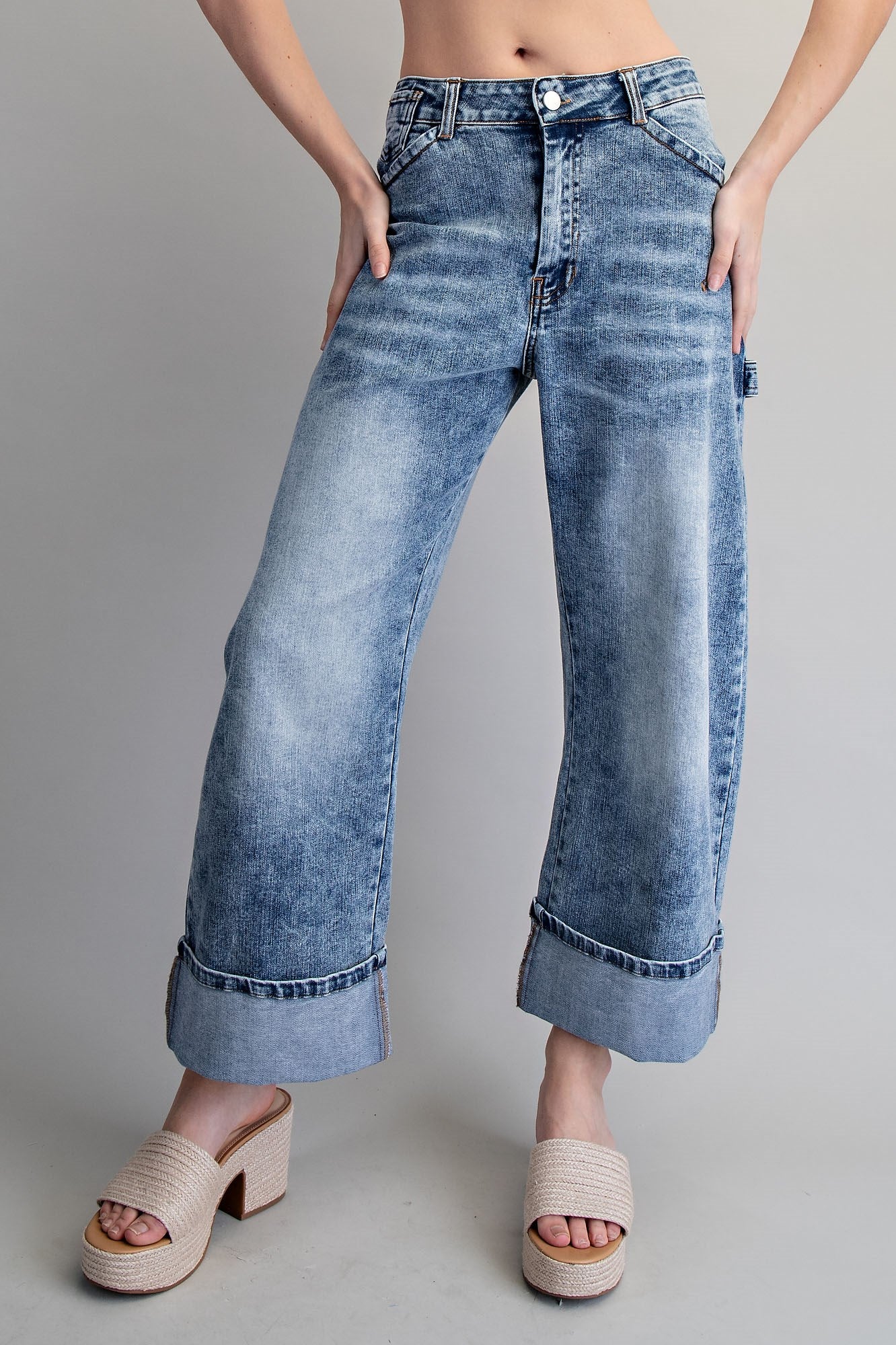 Zipper Front Rolled Up Hem Pants for Women