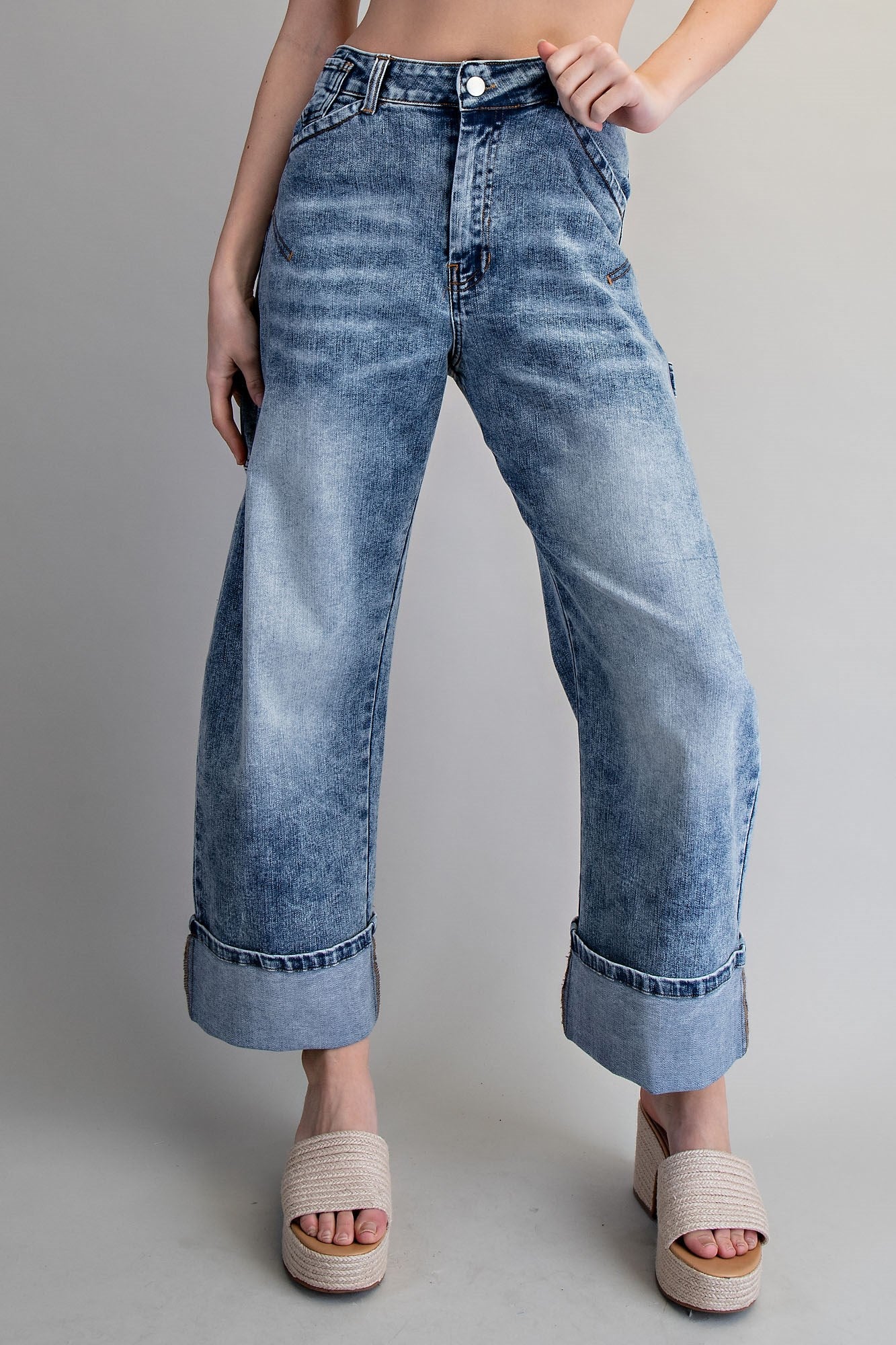 Zipper Front Rolled Up Hem Pants for Women