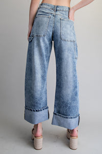Zipper Front Rolled Up Hem Pants for Women