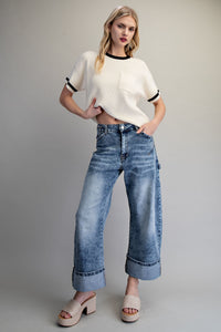 Zipper Front Rolled Up Hem Pants for Women