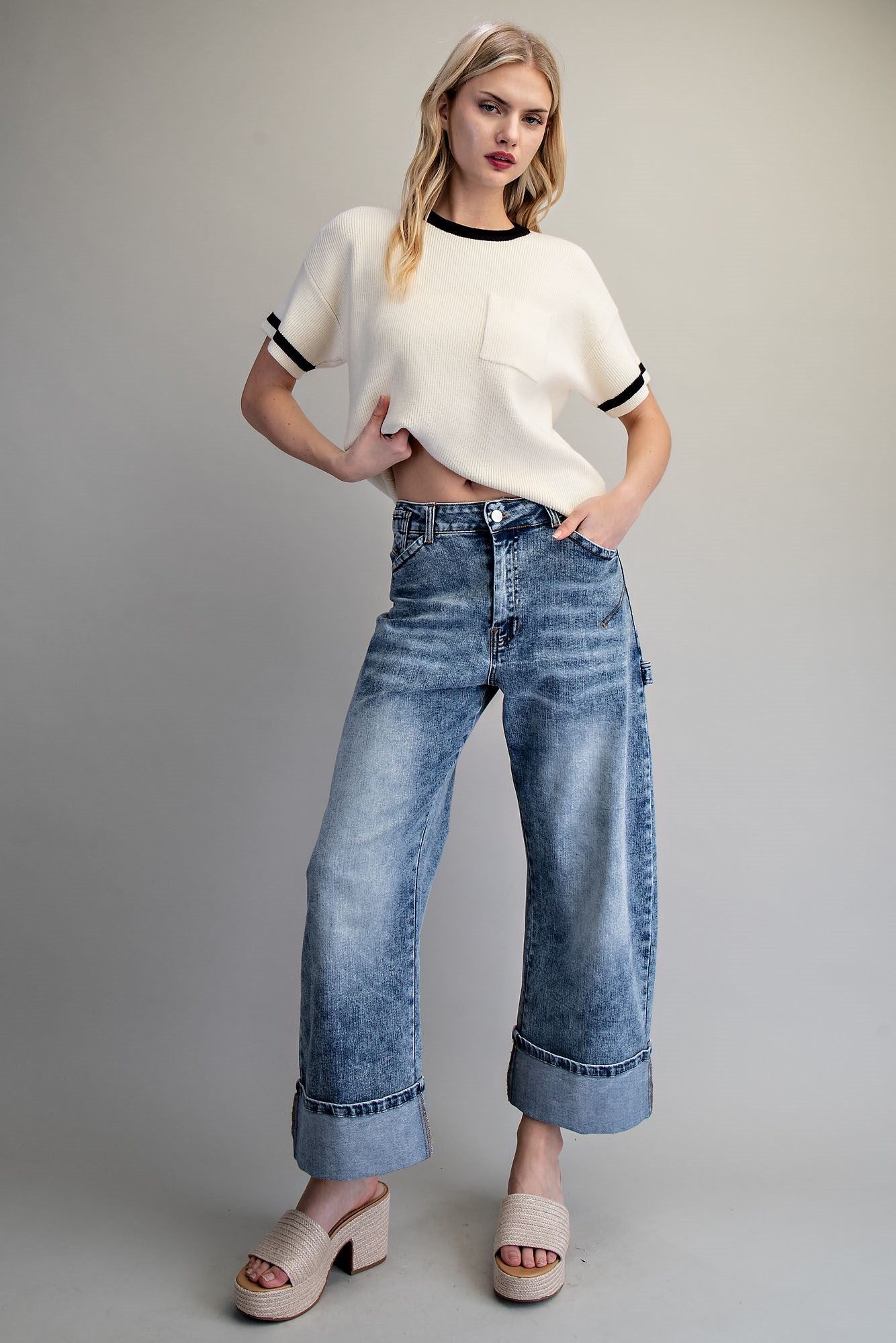 Zipper Front Rolled Up Hem Pants for Women