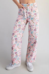 Floral Printed Zipper Front Pants
