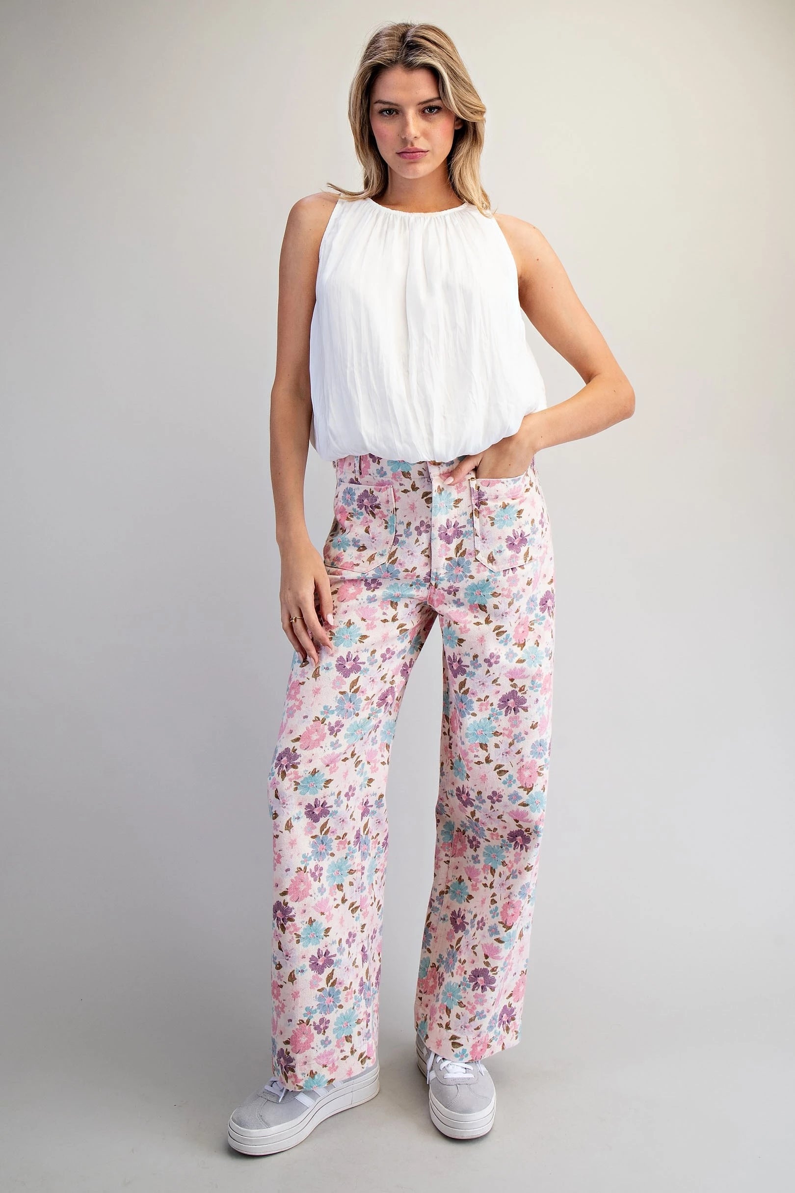 Floral Printed Zipper Front Pants