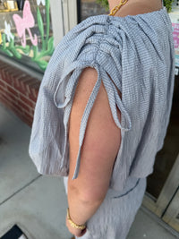 Textured Drawstring Shoulder Crop Top