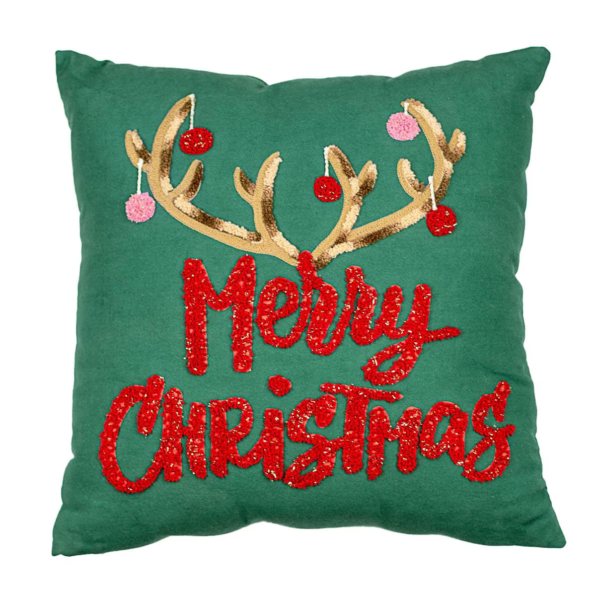 Antler Merry Christmas Pillow Green/Red/Multi - 16x16