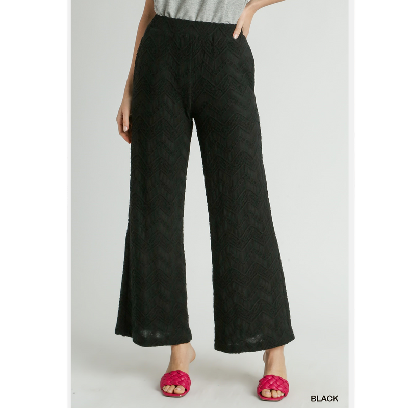 Textured Fabric Knit Pants With Rib Waistband