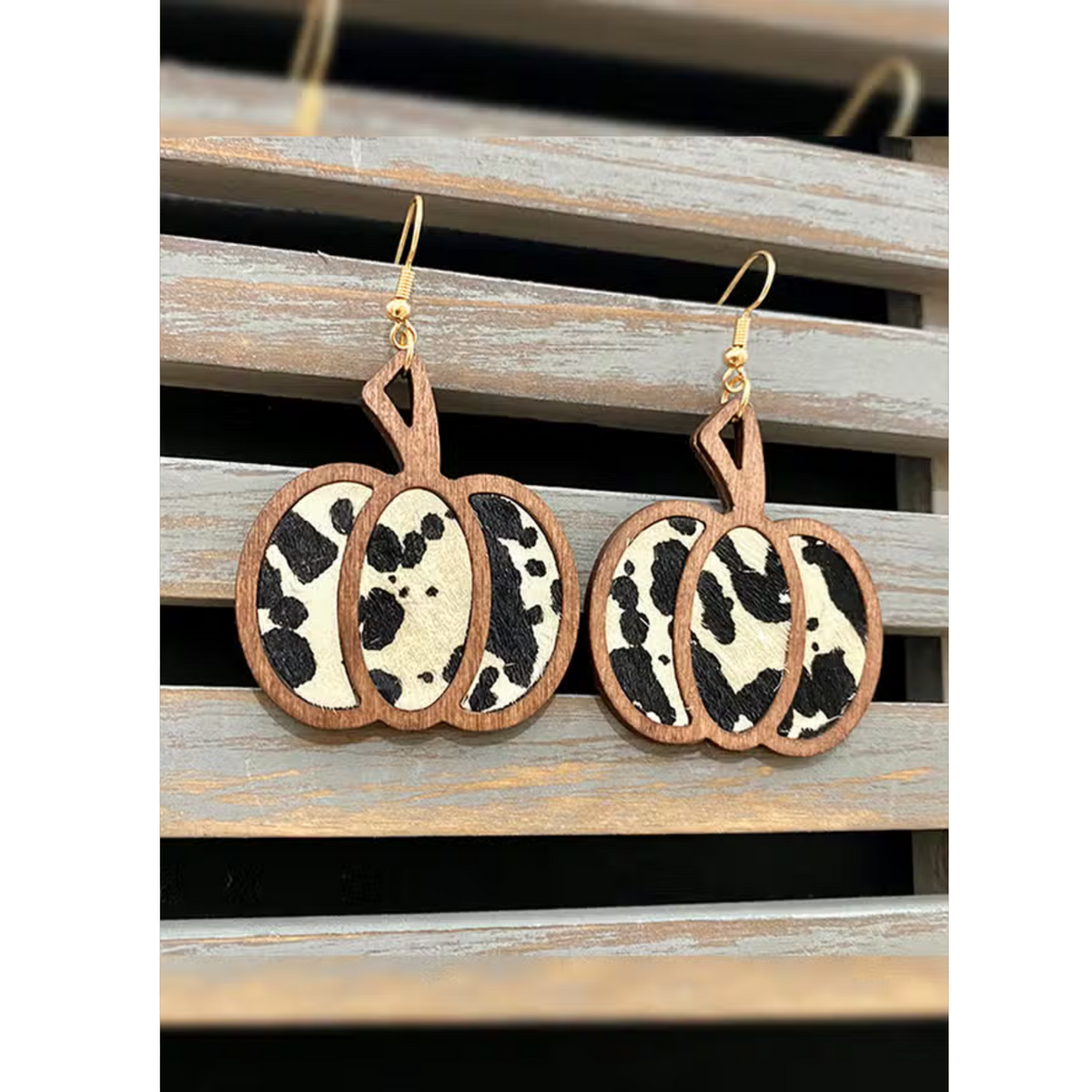 Wooden Leopard Pumpkin Earrings