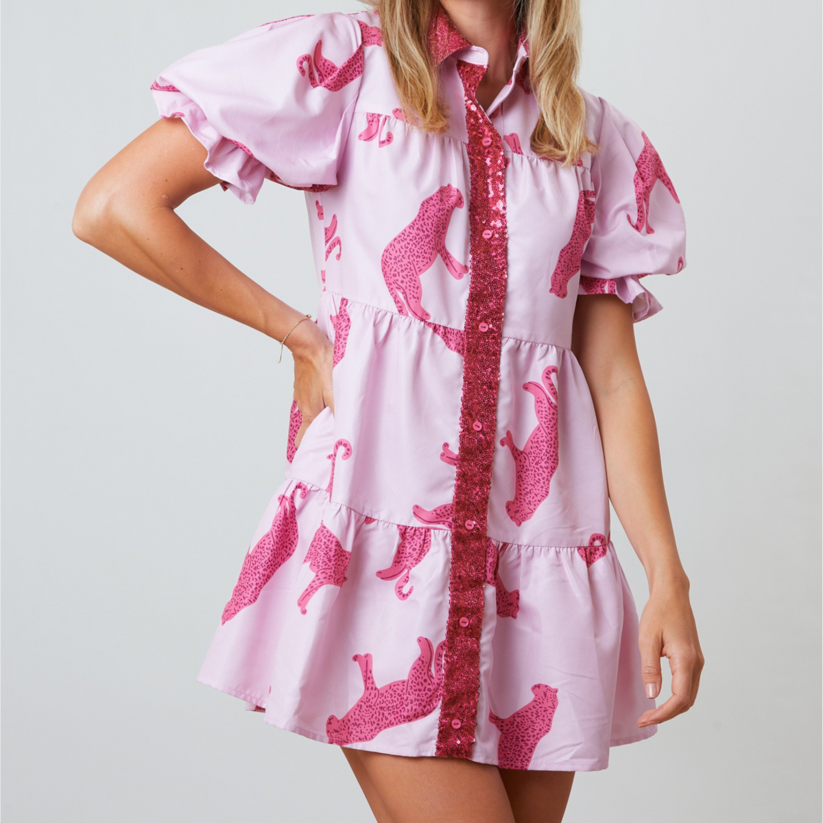 Cheetah Print Poplin Shirt Dress