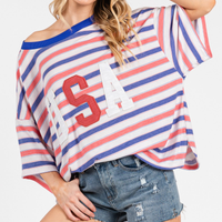 USA Oversized Patch Stripe Tee