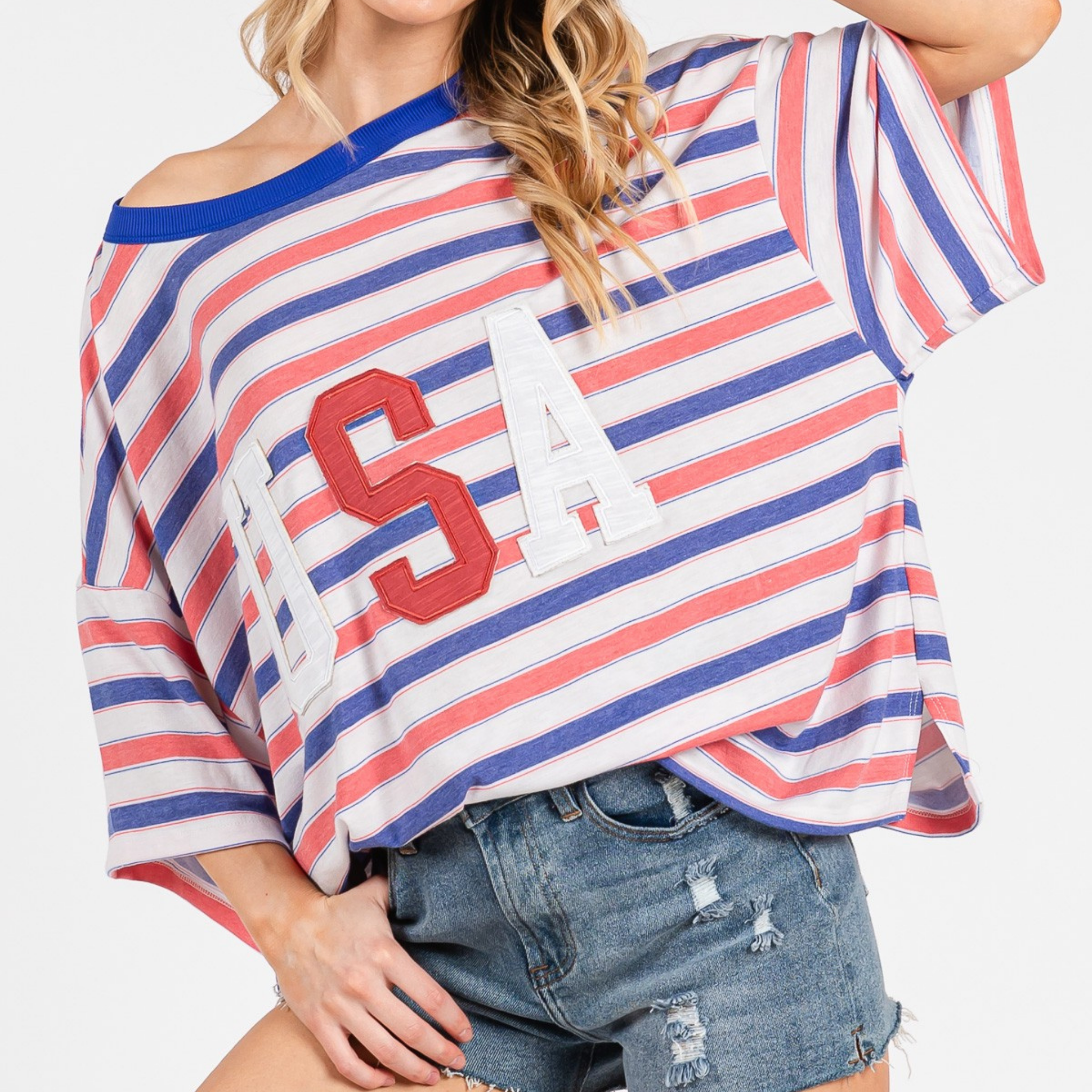USA Oversized Patch Stripe Tee