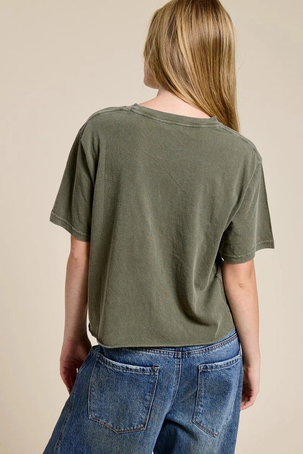 Cowboys & Beer Vintage Graphic Raw Hem Faux Crop Tee