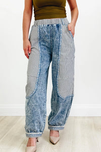 Contrast Panel Waistband Embroidered Trim Jogger Pants