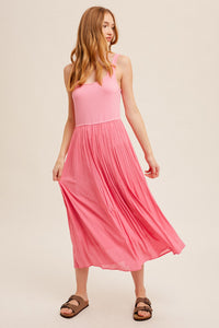 Scoop Neck Pleated Skirt Tank Dress