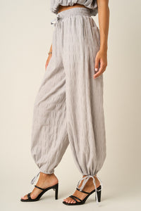 Textured Drawstring Hem Barrel Pants