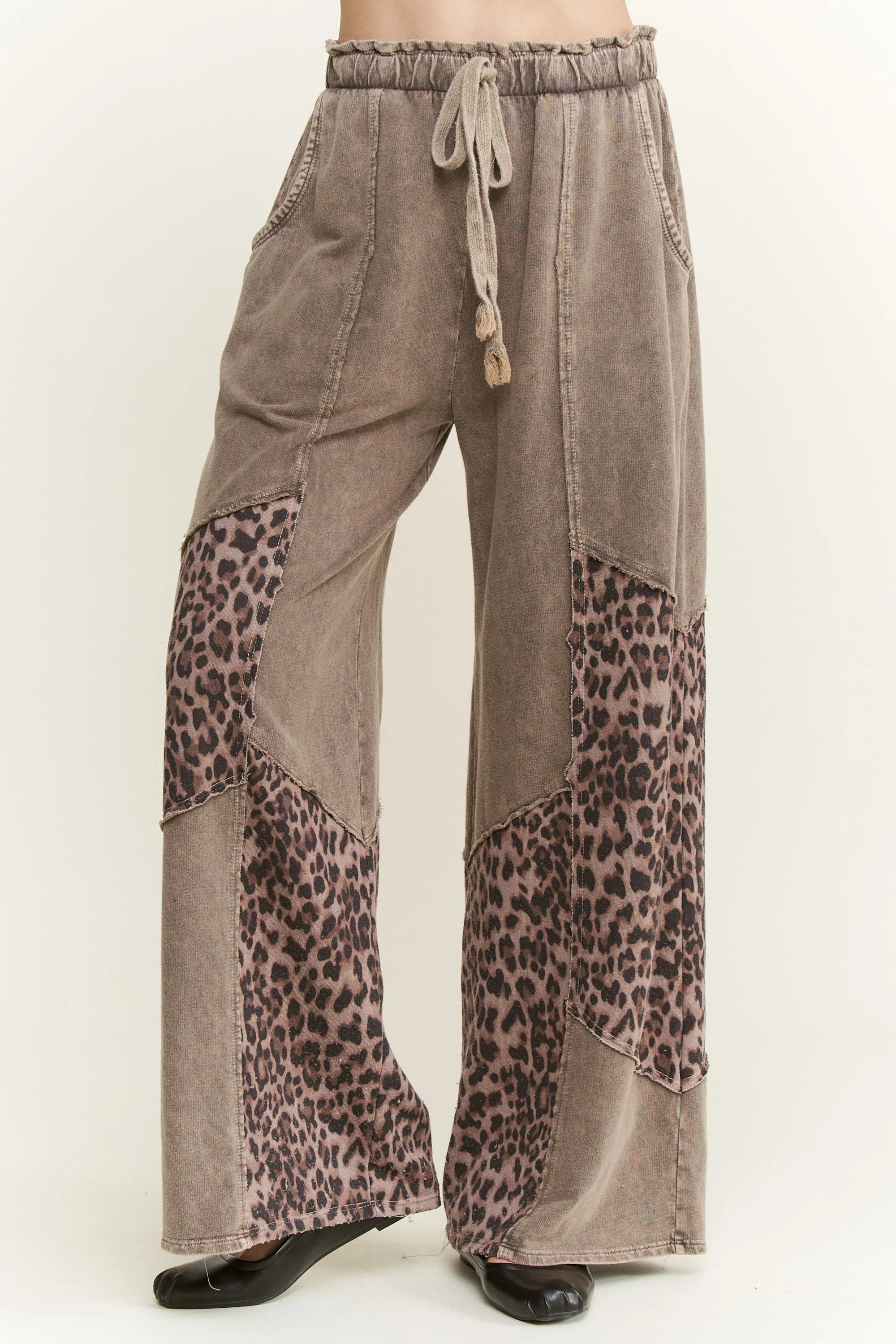Mineral Washed Leopard Patchwork Pants