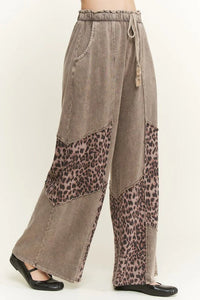 Mineral Washed Leopard Patchwork Pants