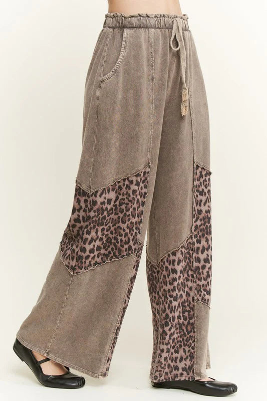 Mineral Washed Leopard Patchwork Pants