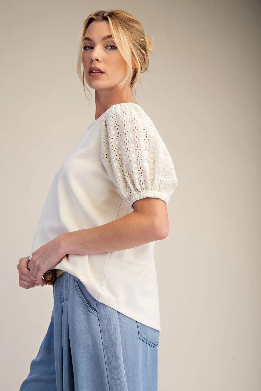 Eyelit Embroidered Short Sleeve Top