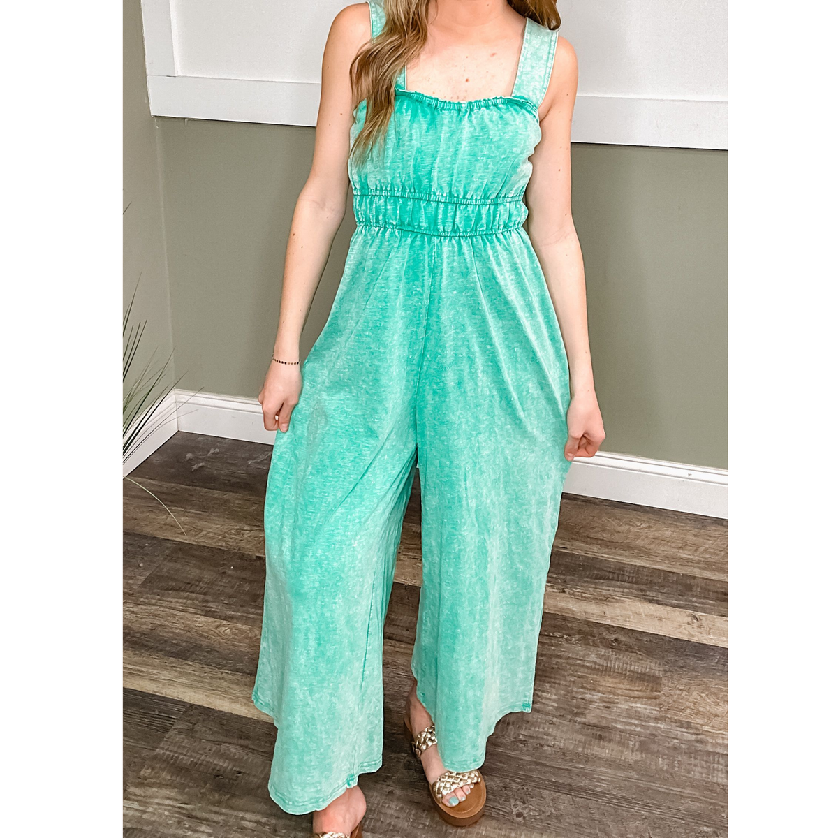 Green Mineral Washed Jump Suit