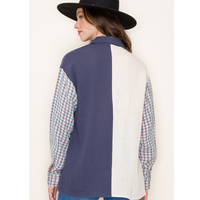 Color Blocked Plaid Button Down Shirt