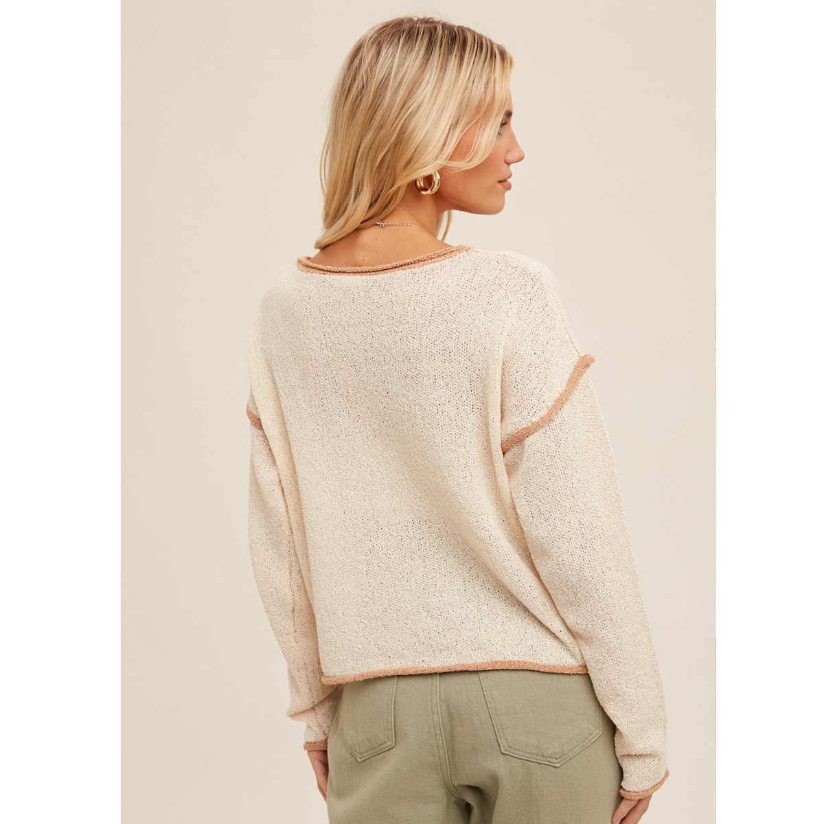 Boat Neck Thread Contrast Loose Fit Sweater