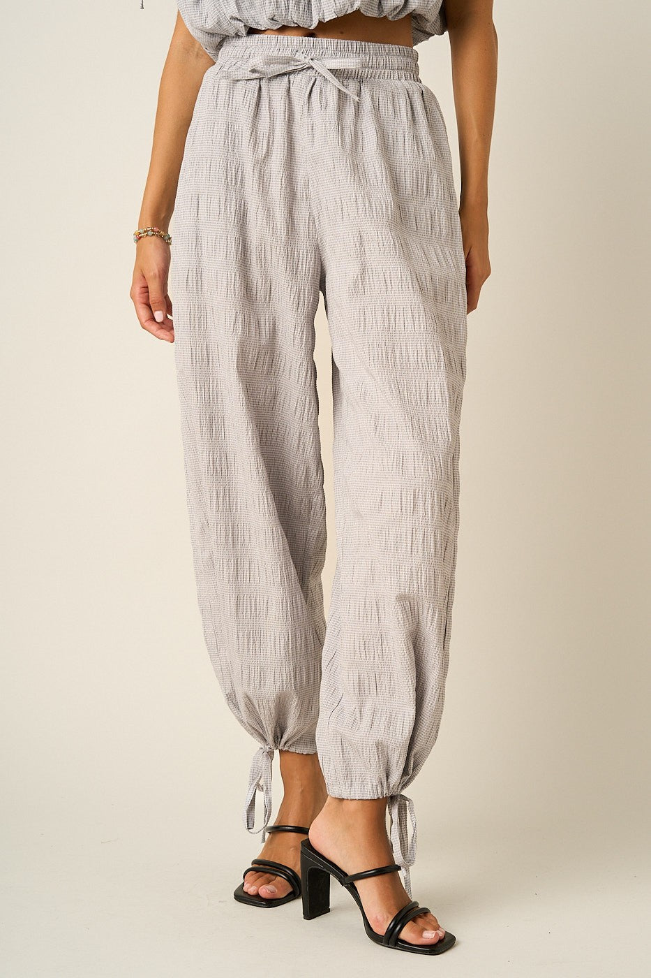 Textured Drawstring Hem Barrel Pants