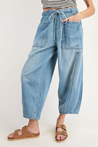 Denim Tie Front Wide Leg Pants