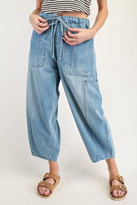 Denim Tie Front Wide Leg Pants