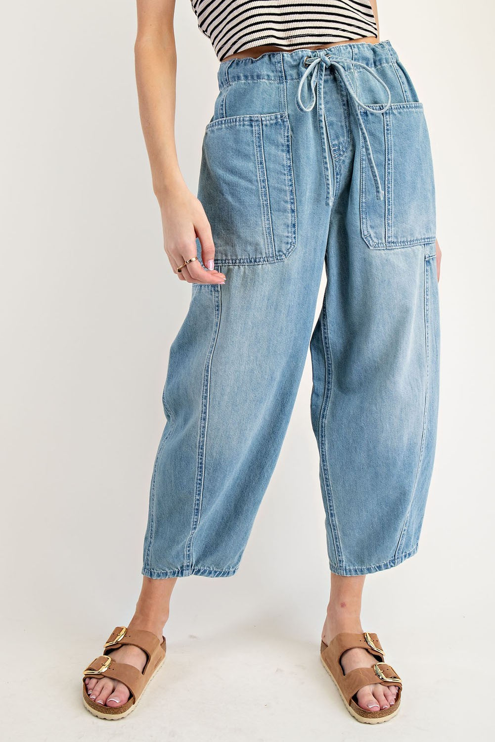 Denim Tie Front Wide Leg Pants