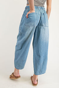 Denim Tie Front Wide Leg Pants