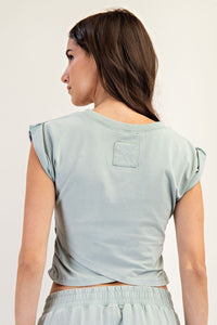Mineral Washed Short Sleeve Wrap Top