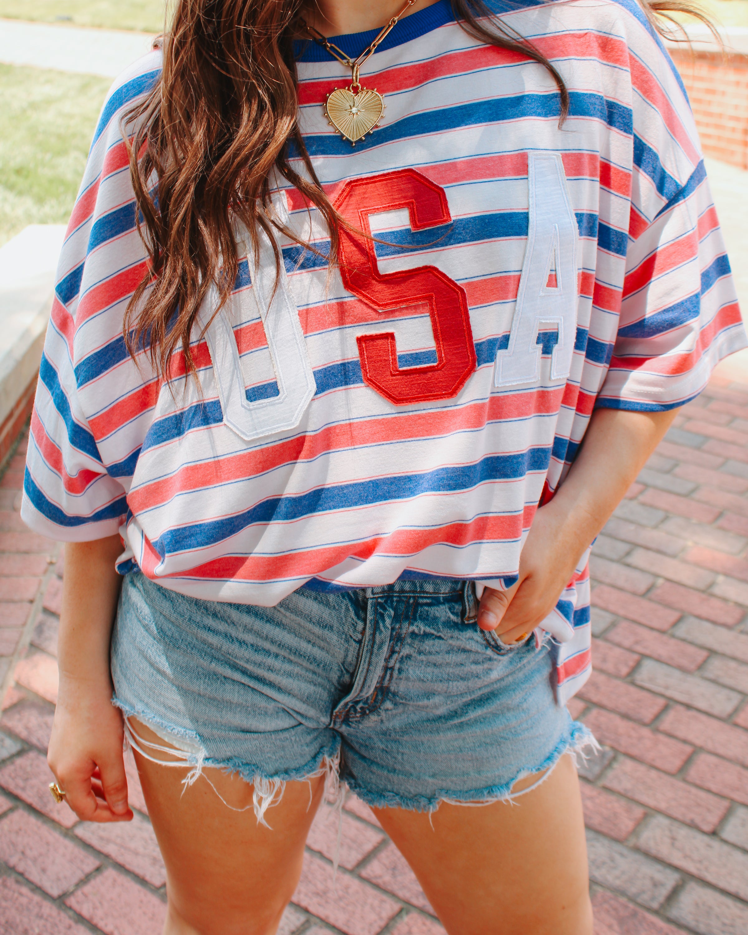 USA Oversized Patch Stripe Tee