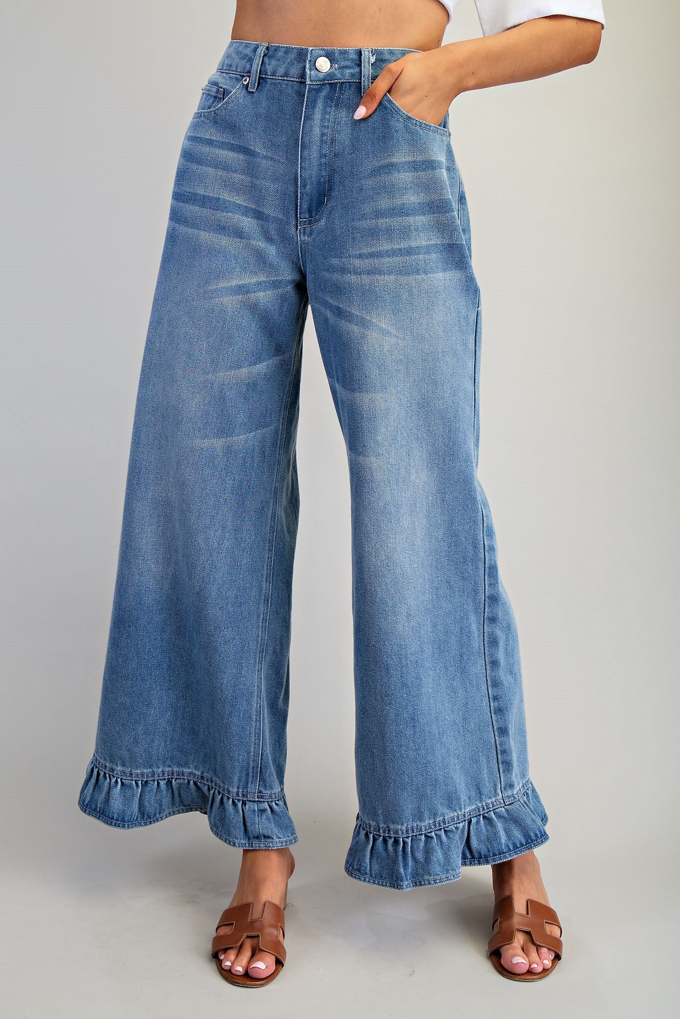 Stone Ruffle Hem Denim Jeans for Women
