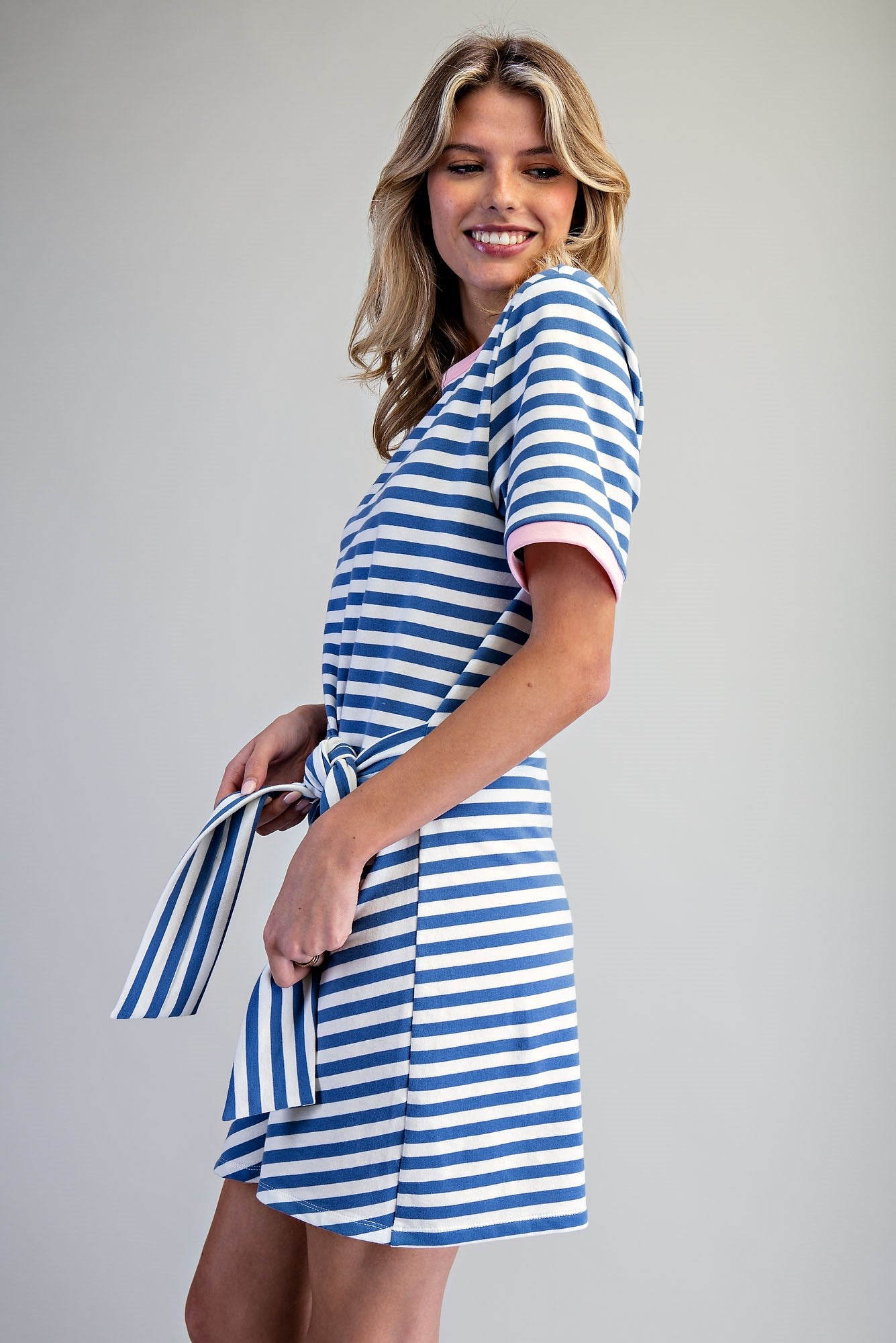 Striped Waist Tie Mini Dress
