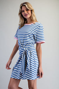 Striped Waist Tie Mini Dress
