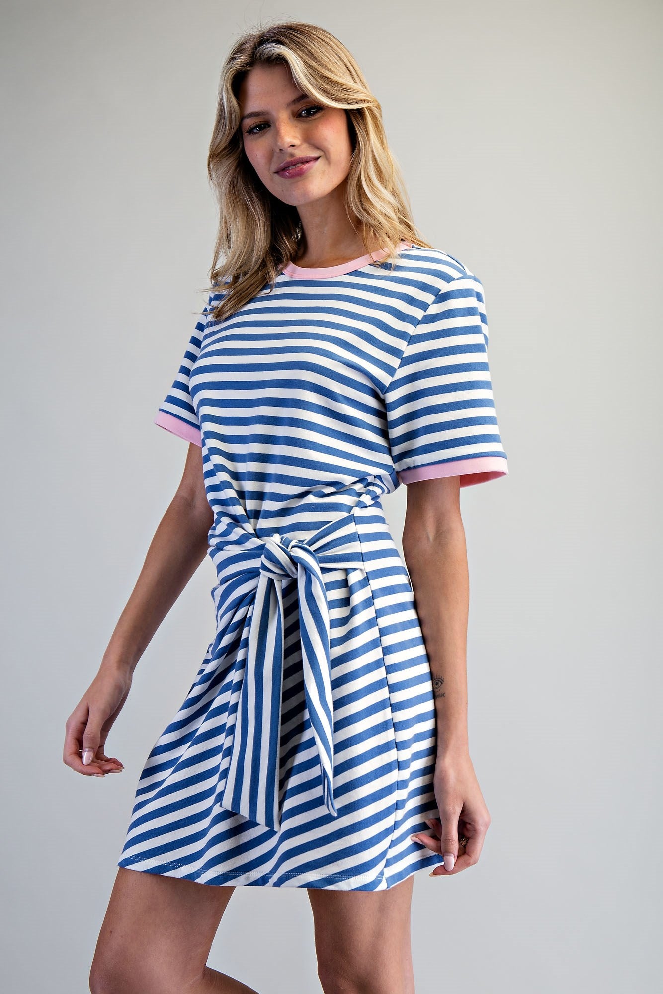 Striped Waist Tie Mini Dress