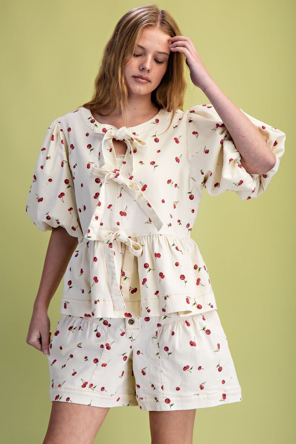 Cherry Print Washed Twill Top and Shorts *Sold Separately