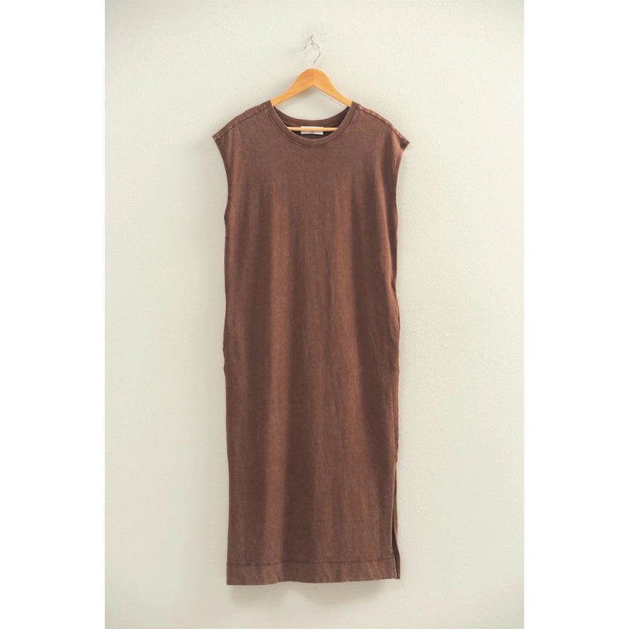 Mineral Wash Cap Sleeve Midi Dress