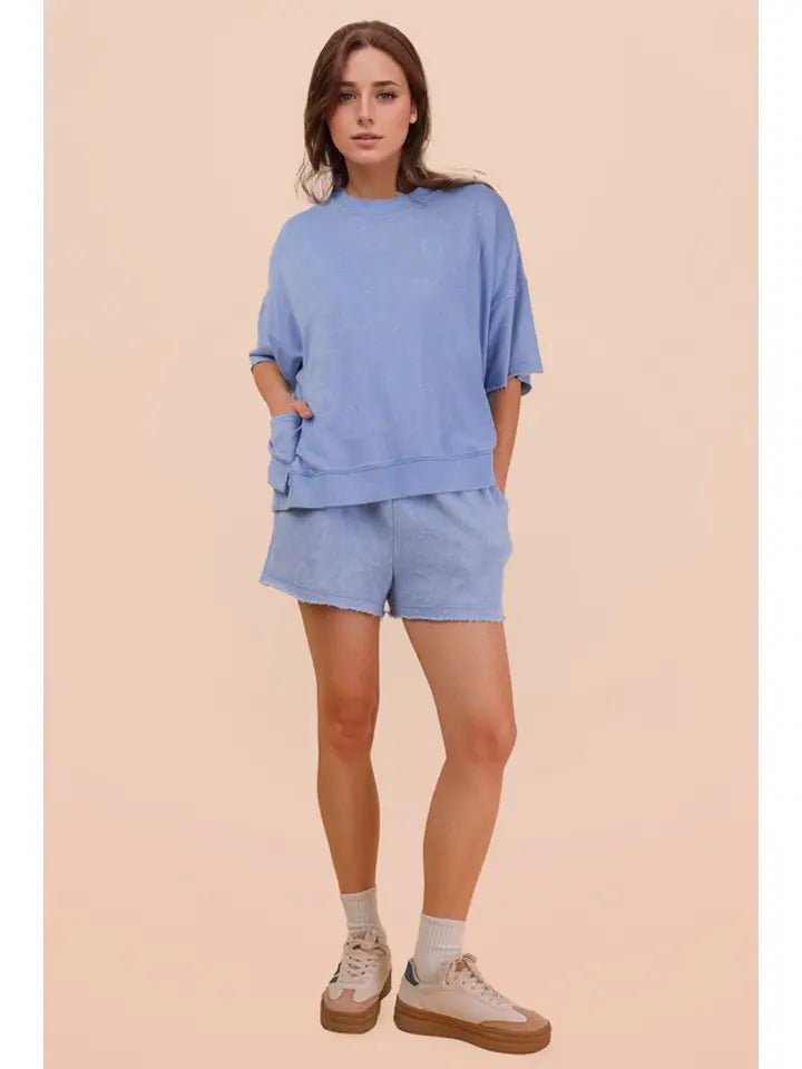 Mineral Washed Knit Casual Top & Shorts