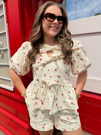 Cherry Print Washed Twill Top and Shorts *Sold Separately