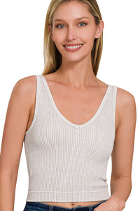 Washed Ribbed Seamless Bra Padded V-Neck Tank Top