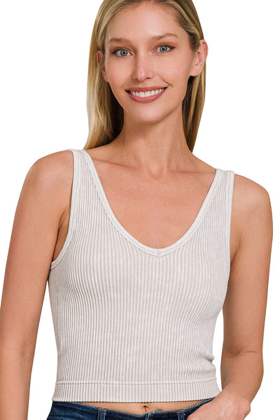 Washed Ribbed Seamless Bra Padded V-Neck Tank Top