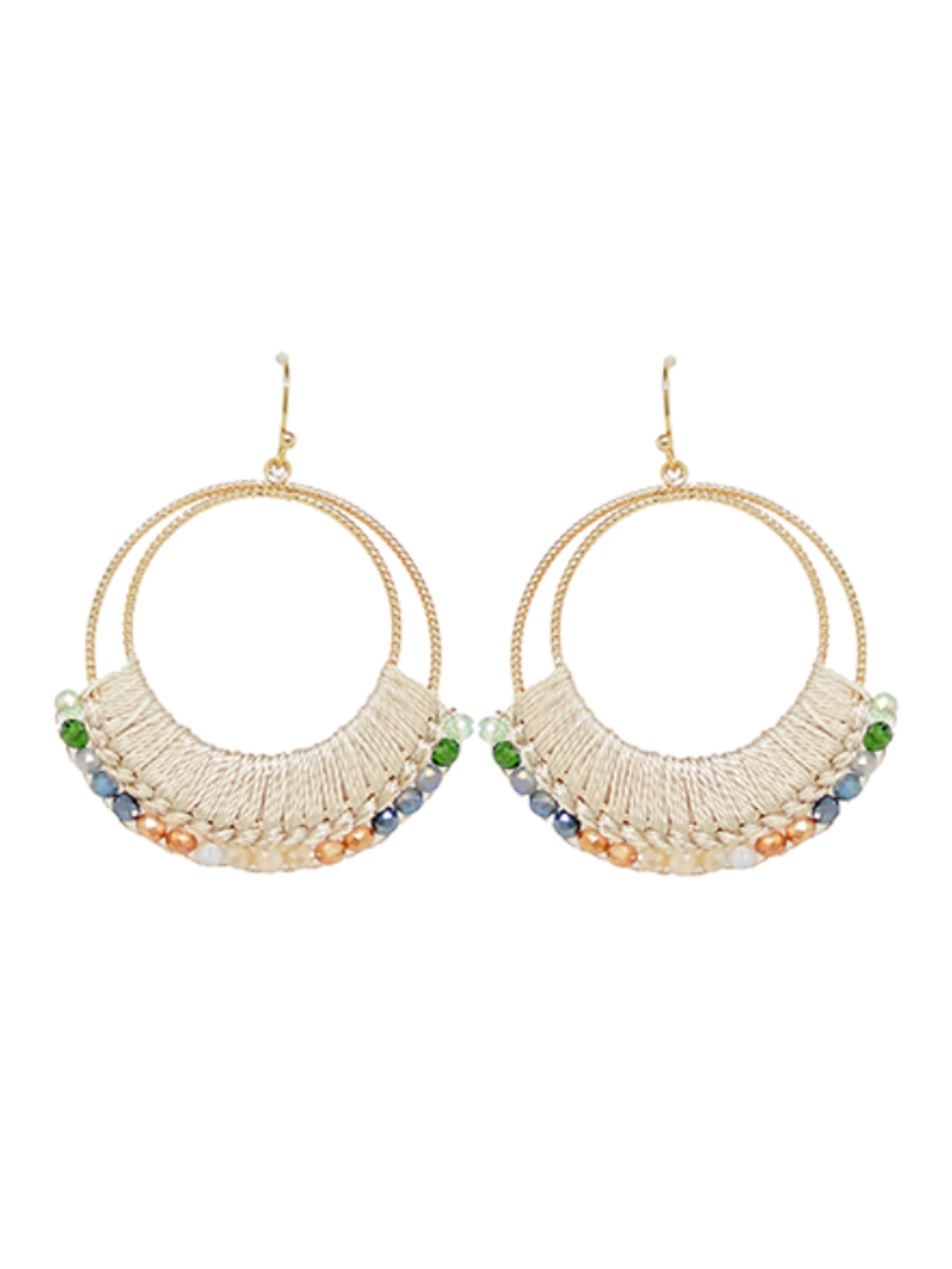 Raffia Hoop Earrings with Colorful Beads